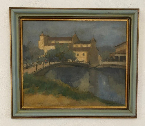 2222. Jayme Aguiar Ost 57x49cm Com/mold. Paisagem Com Igreja 0