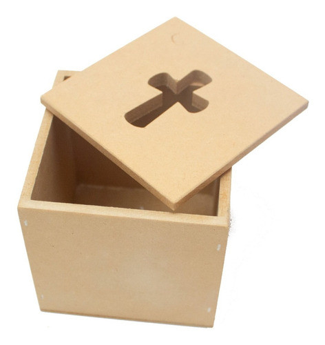 Caja Con Tapa Y Cruz Calada Souvenir Comunión Bautismo Mdf 0