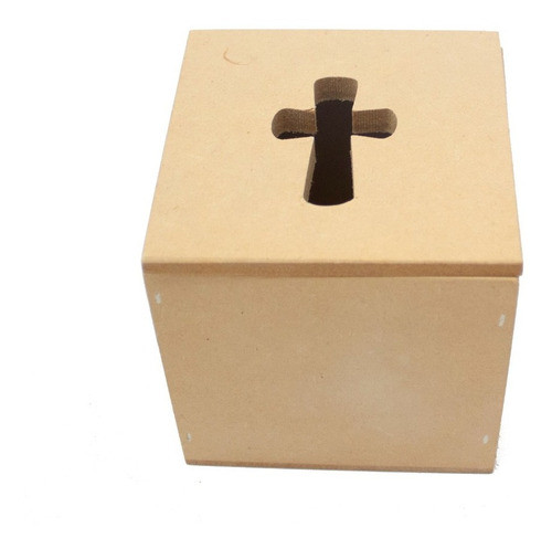 Caja Con Tapa Y Cruz Calada Souvenir Comunión Bautismo Mdf 1