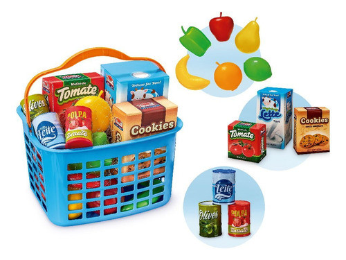 Brinquedo Feirinha Infantil De Compras Cesta 13 Itens 0