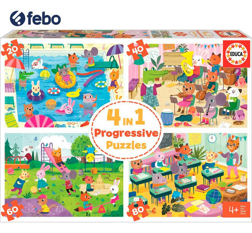 Puzzle Educa Animales De La Selva 4 En 1 Febo 1