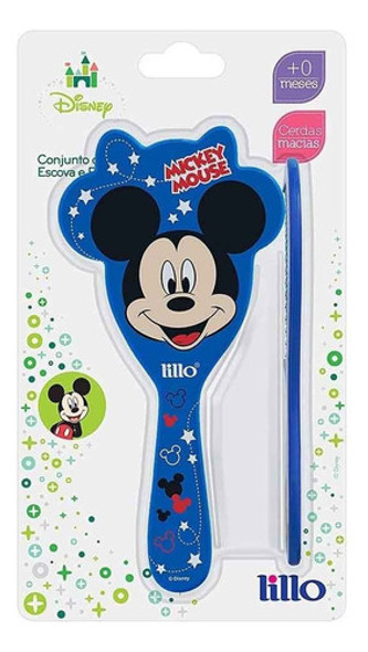 Conjunto Escova E Pente De Cabelo Mickey Azul - Lillo 1