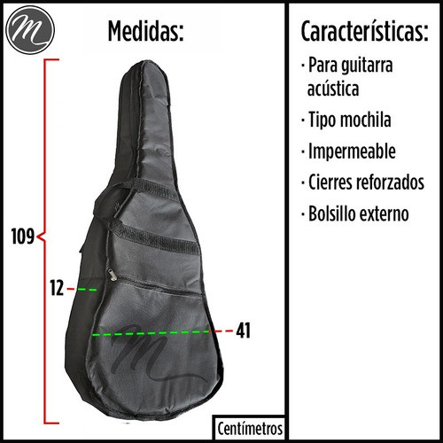 Funda Acolchada Guitarra Acustica Mochila Impermeable + Puas 1