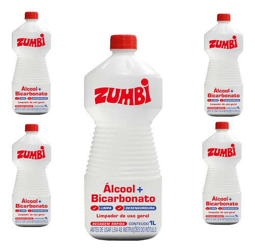 12 Un Alcool C/ Bicarbonato 1l Limpa Secagem Rapida Zumbi 0