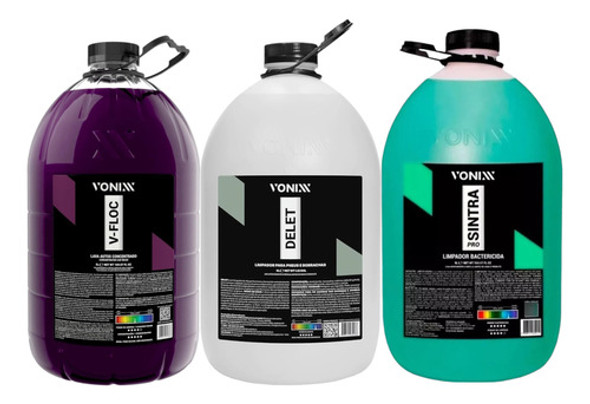 Kit Limpeza Shampoo V-floc 5l + Sintra Pro 5l + Delet 5l 0