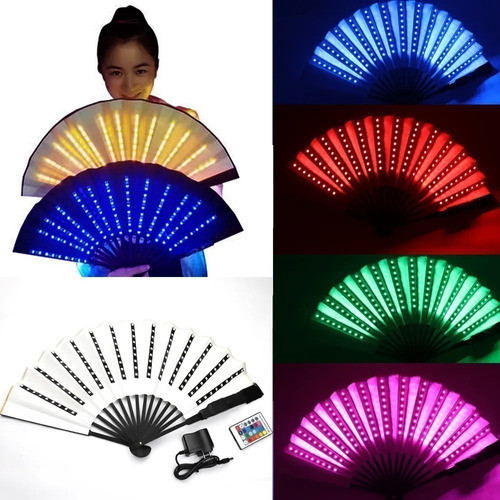 Abanico Led Pixel Rgb Grande Bamboo Control Remoto - Blanco 0