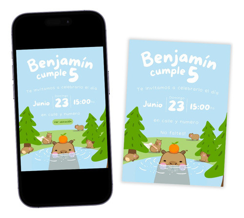 Invitación Digital E Imprimible Cumple Capibara Carpincho 0