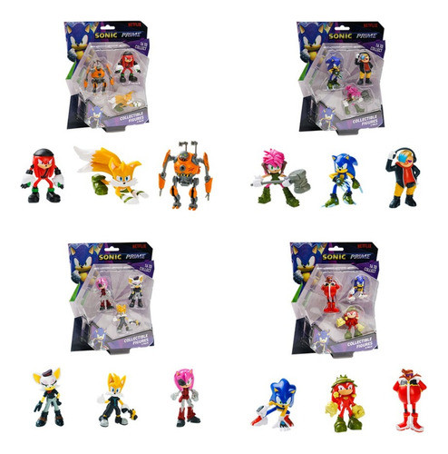 Sonic Prime Figuras 6.5cm Pack X3 Muñecos Original Juguete 0