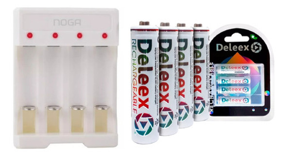 Cargador Noga Usb + 4 Pilas Aaa Recargables Deleex 0