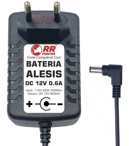 Fonte Carregador Alesis Sr18 12v 600ma Bivolt (-) 0