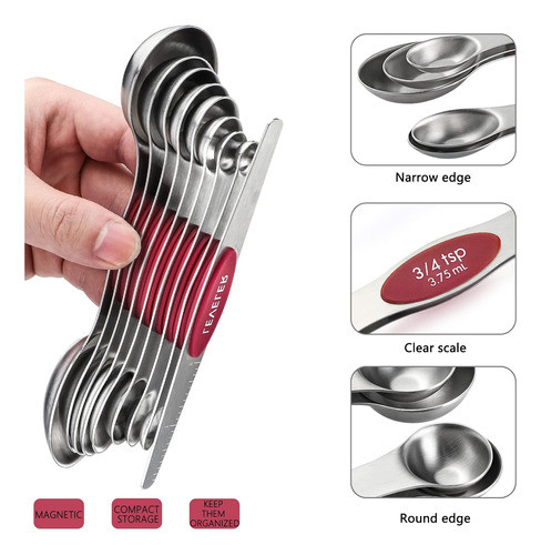 Cuchara De Medir Magnética Acero Inoxidable Plegable Roja 1