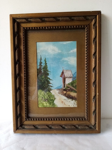 Cuadro Óleo Firma Ilegible Con Marco Antiguo - Paisaje 0