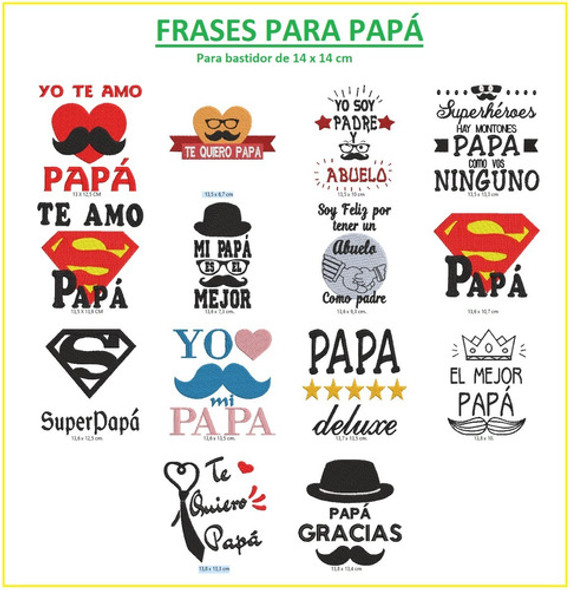 14 Matrices Para Bordadora Con Frases Para Papá (bast 14x14) 0