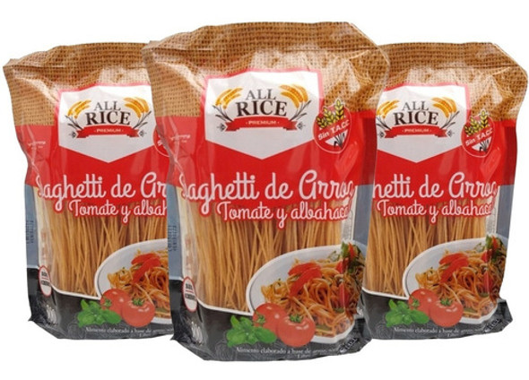 Fideos Spaghetti Sin Tacc Tomate Y Albahaca All Rice 300g X3 0