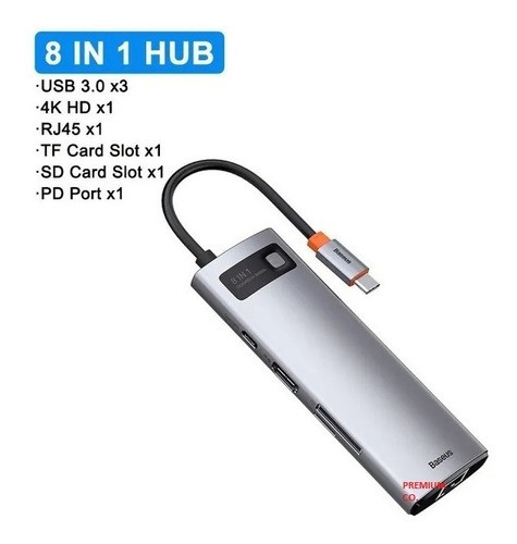 Adaptador Hub Baseus Original 8-in-1 Usb-c 4k Multi Pro 1