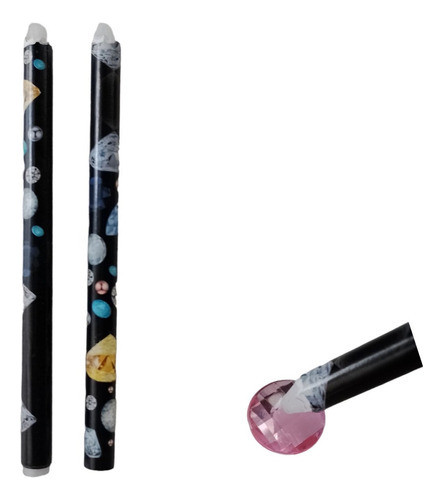 Kit 2 Lápis De Cera Pega Chaton Strass 11cm Pedraria Unhas 0