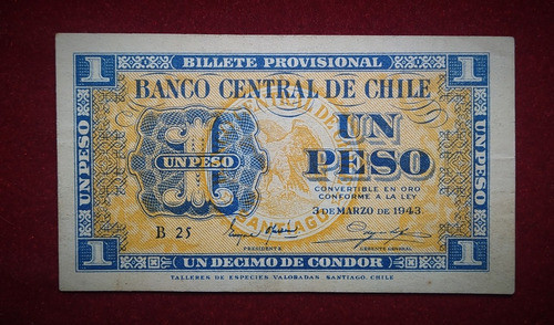 Billete 1 Peso Chile 1943 Pick 90 B 0