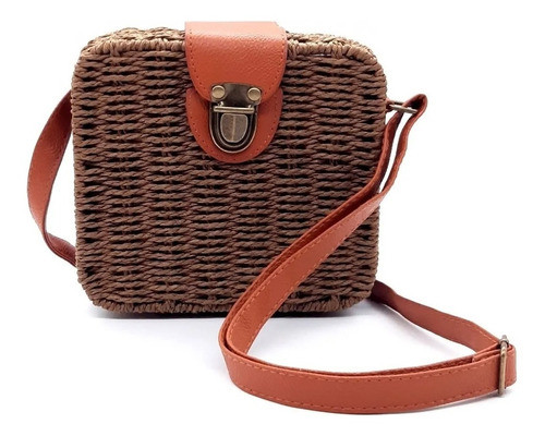 Bolso Bandolera Trenzada Para Colgar, Cartera Estilo Mimbre 0