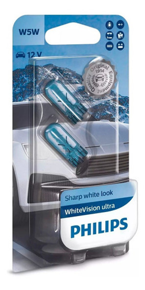 Kit 2 Lampara Posicion T10 Philips White Vision Ultra W5w 0