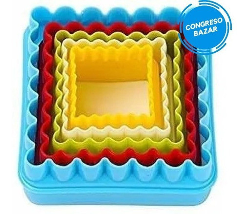 Set Moldes Cortantes Cuadrado Masas (x5 Un) Lisos Y Ondas 0