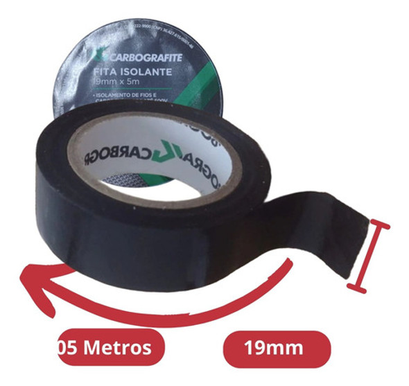 05 Fita Isolante Adesiva Preta 19mm X 5 Metros Carbografite 1