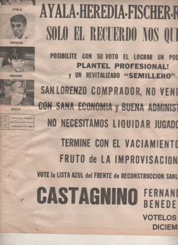Folleto Elecciones * San Lorenzo De Almagro * Año 1974 1