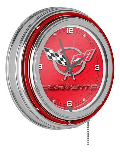 ~? Reloj De Neón Corvette C5 - 14 Pulgadas De Diámetro - Roj 0