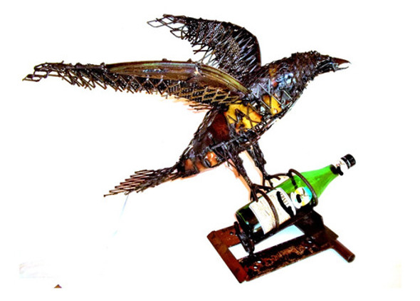 Escultura En Hierro Reciclado - Aguila Porta Botella 0