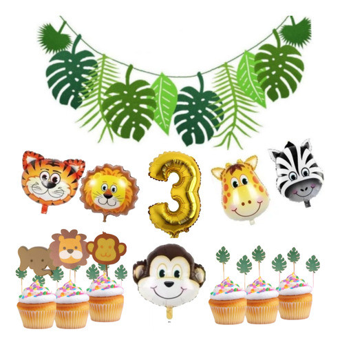 Cotillón Guirnalda Hojas Selva Globos Animales León Toppers 0