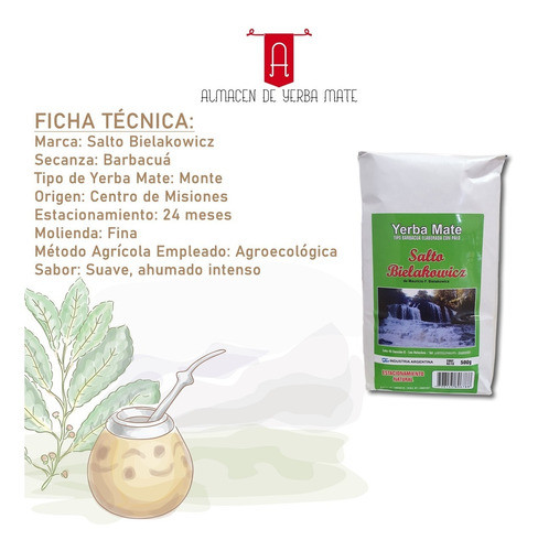 Yerba Mate Salto Bielakowicz Barbacuá 500gr X20 Unidades 1
