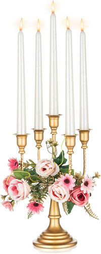 Candelabro De Metal Dorado De 5 Velas, Bodas Fiestas 0
