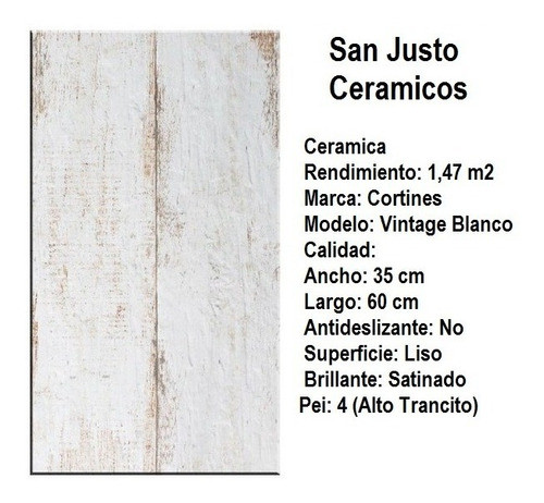 Ceramica Cortines  Vintage Blanco 35x60 Primera Calidad 1