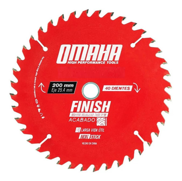 Hoja De Sierra Circular 200mm 8 PuLG 40 Dts Eje 25,4 A 16mm 0