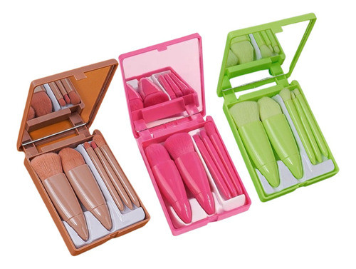 Mini Set De Brochas De Maquillaje Con Espejo 6 Piezas 0