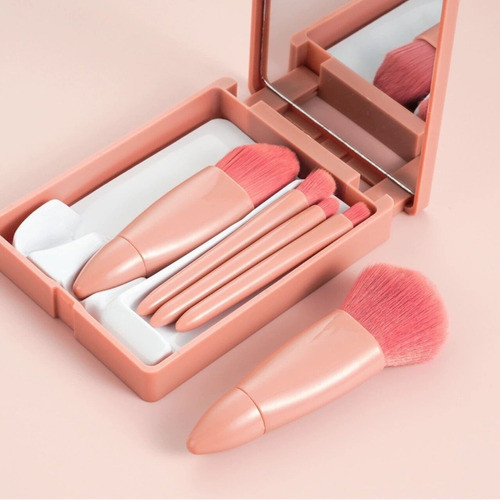 Mini Set De Brochas De Maquillaje Con Espejo 6 Piezas 1