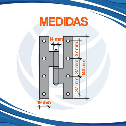 Pack 2 Bisagra Pomela Derecha 140 Mm Hierro Zinc Puerta 1