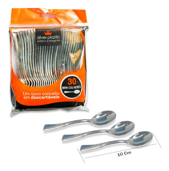 Mini Colher 90un Silver Plastic Linha De Luxo Descartavel 0