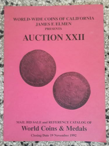 James Elmen World Coins Medals Catalogo 1992 Remate Monedas 0