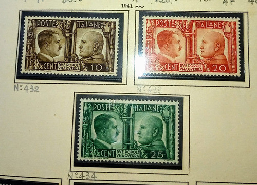 Serie 3 Estampillas Italia 1941 2* Guerra Hitler- Mussolini 1