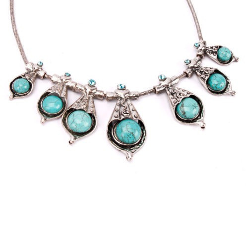 Nueva Mujer Turquesa Cadena Siete Turquesas Colgantes Collar 1