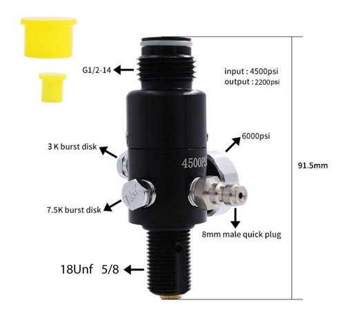 Válvula Reguladora Para Cilindro Pcp 2200 Psi 5/8   - 18unf 1