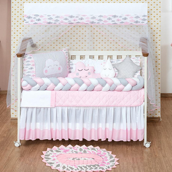 Kit Quarto Bebê Nuvem 13 Peças C/ Tapete E Berço Rosa 0