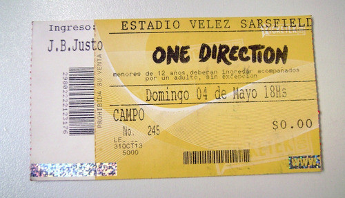 Entrada One Direction Velez Campo Coleccion 2014 Boedo 0