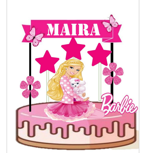 Barbie Topper Torta Incluye Nombre . 0