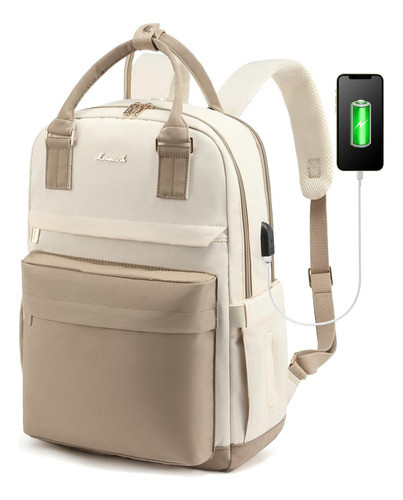 Mochila Mujer Amplia Laptop 15.6 Pulgadas Blanca Beige 0