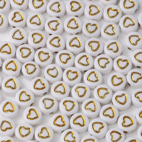 Cuentas Blancas Con Corazón Dorado X100 Unidades 1