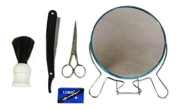Set De Afeitar Navaja Espejo Tijera Barberia Peluqueria Kaos 0