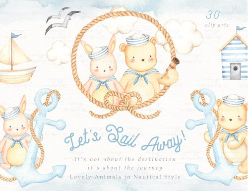 Kit Imagenes Png Cliparts Oso Conejo Marinero Acuarela Es43 0