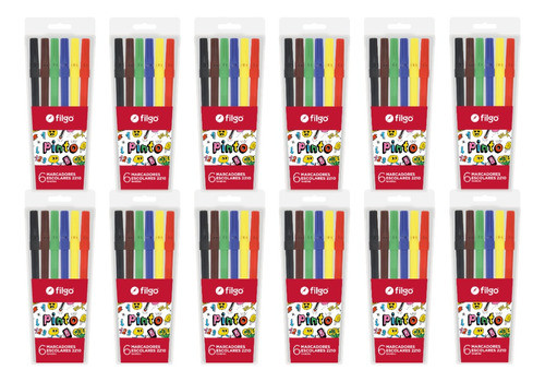 12 Blisters Marcadores Filgo Escolares X6 Colores Lavables 0
