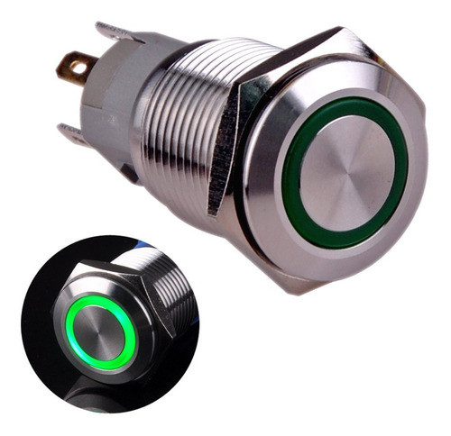 Boton Pulsador De Metal Con Retencion 16mm - Led 12v Verde 0